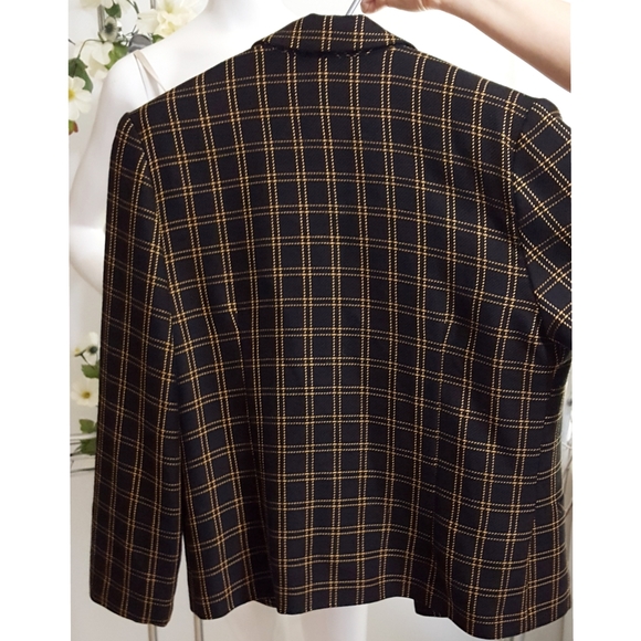 Vintage☆Paris Star☆ Brown Blazer Jacket⭐ Checkered | Buttons | Pockets - Picture 9 of 11